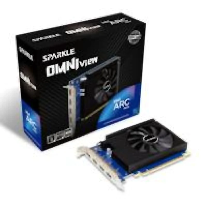 Sparkle Intel Arc A310 OMNI View 4GB GDDR6 Graphics Card – Intel Arc A310 GPU, 4 GB 64-bit Memory, 124 GB/s Bandwidth, 50 W TBP, PCIe 4.0 x8, 4x HDMI 2.0b Outputs, Single-Fan Active Cooling, Compact 145 mm Black/Blue PCIe GPU - Featured Image