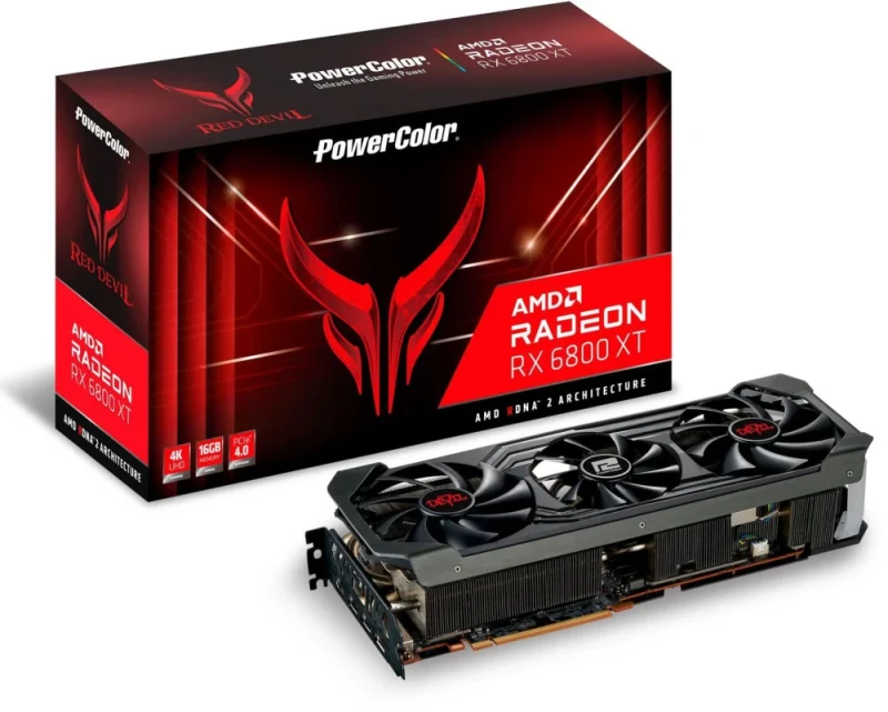 PowerColor Red Devil OC Radeon RX 6800 XT 16GB GDDR6 PCIe 4.0 Graphics Card – AMD RDNA 2 GPU, 4608 Stream Processors, 256-bit 16 GB Memory, OC 2340 MHz Boost, Triple-Fan Active Cooling, HDMI 2.1 & 3x DisplayPort, 320 mm Triple-Slot Black - Featured Image