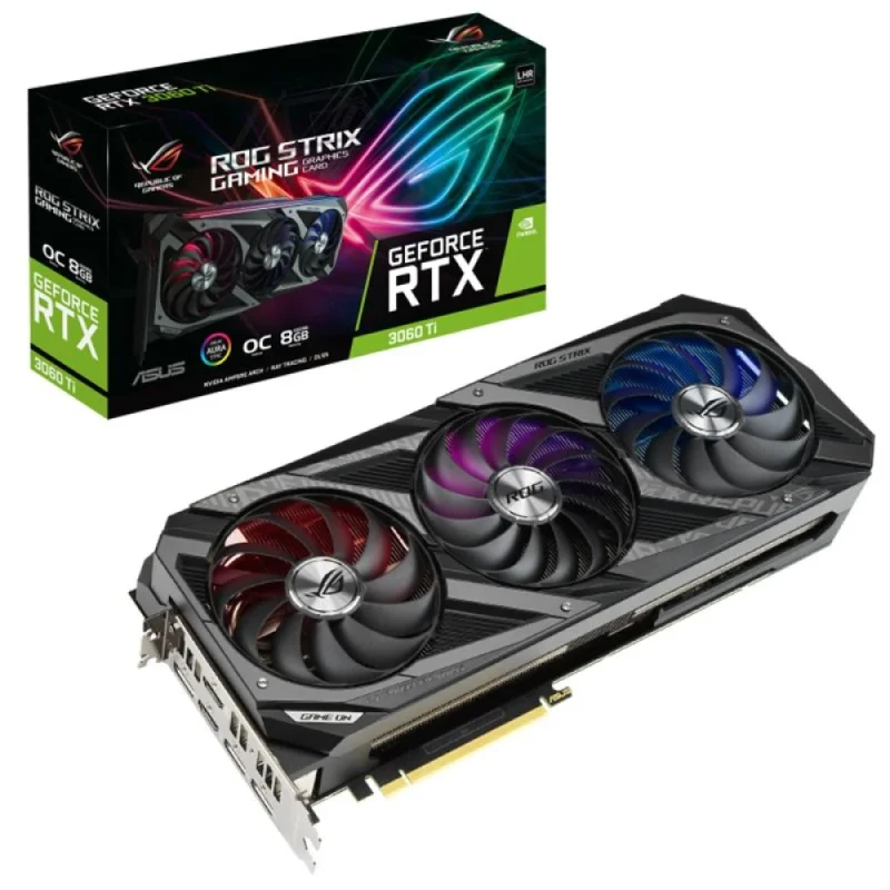 ASUS ROG STRIX GAMING OC V2 GeForce RTX 3060 Ti LHR 8GB GDDR6 PCIe 4.0 Graphics Card – NVIDIA Ampere GPU with 4864 CUDA Cores, 1890 MHz Boost (OC)/1860 MHz Gaming, 256-bit 8 GB Memory, Triple-Fan Axial-Tech Cooling, 2x HDMI 2.1 & 3x DisplayPort 1.4a, Black/Silver 318 mm - Featured Image