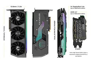 ZOTAC GAMING AMP Holo GeForce RTX 3080 Ti 12GB – NVIDIA Ampere GPU, 10,240 CUDA Cores, 12GB GDDR6X 384-bit 19 Gbps, Boost 1710 MHz, PCIe 4.0 x16, IceStorm 2.0 Triple Fan Cooling, 3x DisplayPort 1.4a & HDMI 2.1, 318 mm Length, HoloBlack RGB Graphics Card