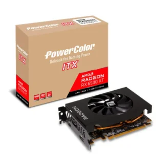 PowerColor Radeon RX 6500 XT ITX 4GB GDDR6 PCIe 4.0 Compact Graphics Card – AMD RDNA 2, 1024 Stream Processors, 18 Gbps 64-bit Memory, 165 mm Length, Single 90 mm Fan, HDMI 2.1 & DisplayPort 1.4, Dual Slot ITX Form Factor – Black Gaming GPU