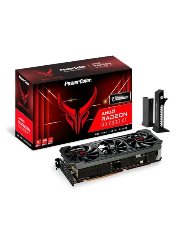 PowerColor Red Devil Ultimate Radeon RX 6900 XT 16GB Gaming Graphics Card – AMD RDNA 2 GPU, 5120 Stream Processors, 16GB GDDR6 256-bit Memory, Triple-Fan Active Cooling with RGB & 7 Heat Pipes, PCIe 4.0 x16, Boost Clock up to ~2425 MHz, 1x HDMI 2.1 & 3x DisplayPort 1.4, 320 mm Black High-Performance GPU - Featured Image