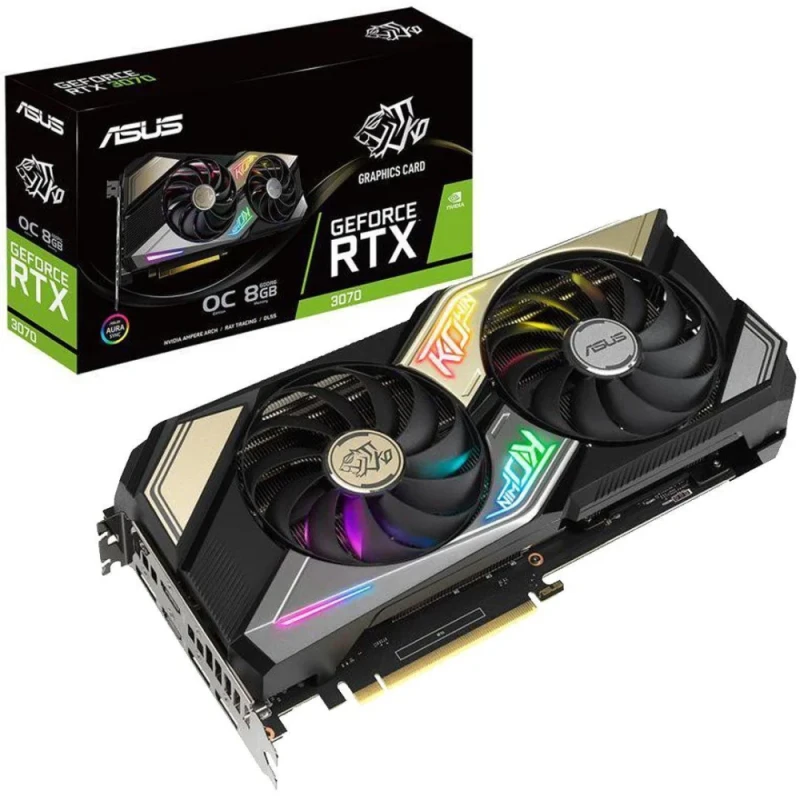 ASUS KO Gaming OC GeForce RTX 3070 8GB Graphics Card – NVIDIA Ampere GPU, 5888 CUDA Cores, 256-bit 8 GB GDDR6 14 Gb/s, PCIe 4.0 x16, Boost Clock ~1845 MHz OC, Dual-Fan Axial-Tech Cooling, 2x HDMI 2.1 & 3x DisplayPort 1.4a, 275 mm Black/Silver - Featured Image