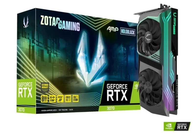 ZOTAC GAMING AMP Holo GeForce RTX 3070 8GB Graphics Card – NVIDIA Ampere 5888 CUDA Cores, 8GB GDDR6 256-bit, PCIe 4.0, IceStorm 2.0 Dual Fans, 2.5-Slot Cooler, 3x DisplayPort 1.4a & HDMI 2.1, 291.2 mm Length, 650 W PSU Recommend, SPECTRA 2.0 RGB - Featured Image
