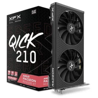 XFX Speedster QICK 210 AMD Radeon RX 6500 XT 4GB GDDR6 PCIe 4.0 Graphics Card – 1024 Stream Processors, 64-bit Memory, Boost ~2825 MHz, Dual Fan Active Cooling, 1x HDMI 2.1 & 1x DisplayPort 1.4, Black Compact 232 mm GPU