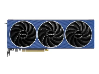 SPARKLE Intel Arc A750 TITAN OC Edition 8GB GDDR6 Graphics Card – Intel Arc A750 GPU, 3584 Xe-Cores, 8 GB 256-bit Memory @16 Gbps, PCIe 4.0 x16, Triple-Fan Active Cooling with ThermalSync™, Boost ~2200 MHz, 1x HDMI 2.0b & 3x DisplayPort 2.0, 2.5-Slot Black/Blue High-Performance Gaming & Creator GPU (306 mm)