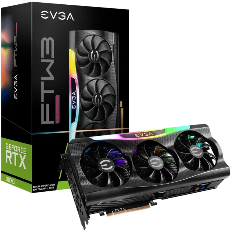 EVGA GeForce RTX 3070 FTW3 Ultra Gaming iCX3 8GB Graphics Card – NVIDIA Ampere RTX 3070, 5888 CUDA Cores, 1815 MHz Boost Clock, 256-bit GDDR6 8 GB, Triple-Fan iCX3 Cooling, PCIe 4.0, ARGB LED, Metal Backplate, 300 mm Length, 3x DisplayPort 1.4a + HDMI 2.1, Black High-Performance GPU - Featured Image