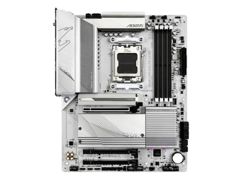 Gigabyte B650 AORUS ELITE AX ICE AMD B650 ATX Motherboard – AM5 Socket for Ryzen 7000/8000/9000 Series, DDR5 Up to 8000 MHz OC, Wi-Fi 6E & Bluetooth 5.3, 2.5 GbE LAN, PCIe 5.0 x16, Triple M.2 & SATA, USB 3.2 Gen2x2 Type-C, Realtek ALC897 Audio, White Gaming Board - Featured Image