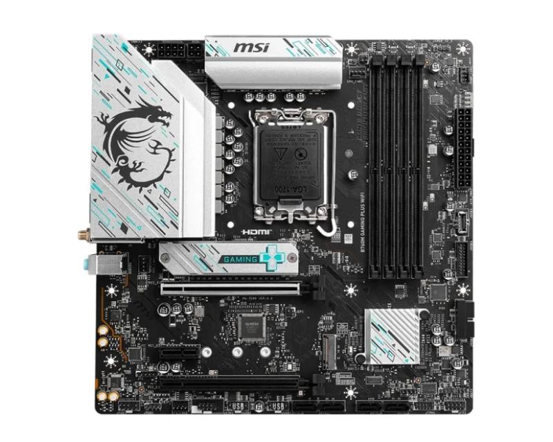 MSI B760M GAMING PLUS WIFI Intel B760 Micro-ATX Motherboard – LGA 1700 for 14th/13th/12th Gen Core CPUs, DDR5 Up to 6800+ MHz OC, Wi-Fi 6E & Bluetooth 5.3, 2.5 GbE LAN, Dual M.2 & SATA, PCIe 4.0, HDMI 2.1 & DisplayPort, Realtek ALC897 Audio - Featured Image