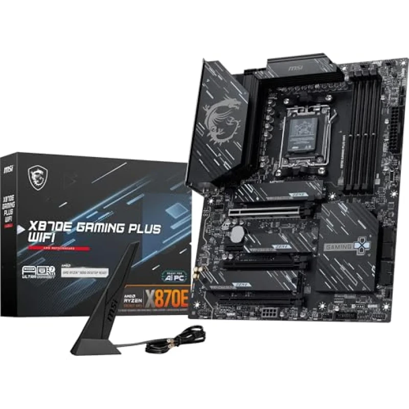 MSI X870E GAMING PLUS WIFI AMD X870E ATX Motherboard – AM5 Socket for Ryzen 7000/8000/9000 Series, DDR5 up to 8200+ (OC), Wi-Fi 7 (802.11be) & Bluetooth 5.4, PCIe 5.0 x16 + Multi PCIe, 3x M.2 NVMe & 4x SATA 6Gb/s Storage, USB4 & USB-C, 5Gb LAN, HDMI 2.1, Realtek 7.1 Audio – Full-Size Gaming/Creator Board - Featured Image