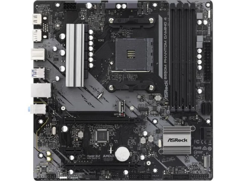 ASRock B550M Phantom Gaming 4 AM4 micro-ATX Motherboard – AMD B550 Chipset, Supports Ryzen 3000/4000/5000 Series, DDR4-4733+ (OC), 4x DIMM, PCIe 4.0 x16 + PCIe 3.0 x16/ x1, Dual M.2 (PCIe/SATA), Realtek Gigabit LAN, 7.1 HD Audio, HDMI & DisplayPort, USB 3.2 Gen1/USB 2.0 - Featured Image
