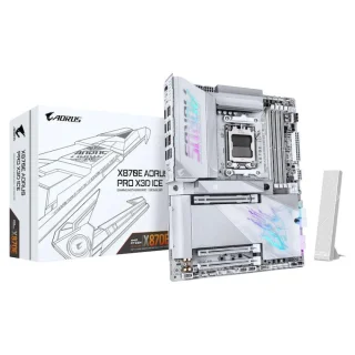 GIGABYTE X870E AORUS PRO X3D ICE AM5 ATX Motherboard – AMD X870E Chipset, DDR5 up to 9000 MT/s, 4x M.2 (PCIe 5.0/4.0), 2.5 Gb & 5 Gb Ethernet, Wi-Fi 7 & Bluetooth 5.4, USB4 Type-C, Dual USB4/USB-C, HDMI-DP Alt, Realtek ALC1220 Audio, AI-Enhanced X3D Turbo Mode