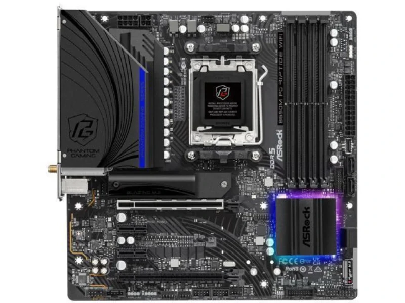 ASRock B650M PG Riptide WiFi AM5 Micro-ATX Motherboard – AMD B650 Chipset, Socket AM5, DDR5 7200+ (OC), 4x DIMM, PCIe 4.0 x16, Wi-Fi 6E & Bluetooth 5.2, 2.5G LAN, HDMI & DisplayPort, Dual M.2 (Gen5 & Gen4), Realtek ALC897 7.1 Audio – Compact mATX Gaming/PC Build Board - Featured Image