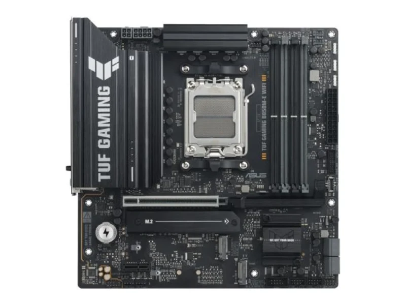 ASUS TUF GAMING B850M-E WIFI AM5 Micro-ATX Motherboard – AMD B850 Chipset, Socket AM5 for Ryzen 7000/8000/9000, DDR5 up to 8000 MT/s, 4x DIMM, 1x PCIe 5.0 x16 & 2x PCIe 4.0 M.2, Wi-Fi 6E (802.11ax) & Bluetooth 5.3, 2.5 Gb Ethernet, USB 3.2 Gen2 Type-C & HDMI 2.1, 7.1 Audio – Compact High-Performance Gaming/PC Board - Featured Image