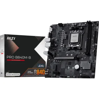 MSI PRO B840M-B AMD B840 mATX Motherboard – AM5 Socket for Ryzen 7000/8000/9000, 2x DDR5 up to 128 GB, Dual PCIe 4.0 M.2 & 4x SATA 6Gb/s Storage, PCIe 4.0 x16 & PCIe 3.0 x1, Realtek 2.5 Gb LAN, HDMI 2.1 & VGA, Realtek ALC897 7.1 Audio