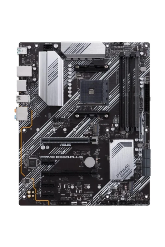 ASUS PRIME B550-PLUS ATX Motherboard – AMD B550 Chipset, AM4 Socket for Ryzen 3000/4000/5000, DDR4 up to 4800 MHz (4 DIMMs), Dual M.2 Slots (PCIe 4.0/PCIe 3.0), 6x SATA 6 Gb/s, USB 3.2 Gen2 Type-A & USB-C, Gigabit Ethernet, HDMI 2.1 & DisplayPort, PCIe 4.0 x16 Expansion, Aura Sync RGB Headers - Featured Image