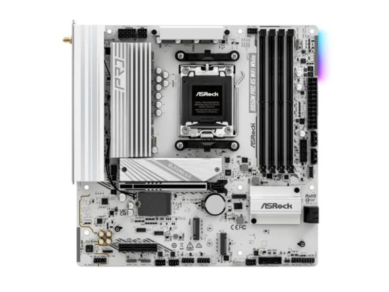 ASRock B850M Pro RS WiFi White AMD B850 microATX Motherboard AM5 Socket, DDR5 Support up to 8000+ OC, PCIe 5.0 x16 & Triple M.2, Wi-Fi 6E & Bluetooth 5.3, 2.5Gb LAN, HDMI 2.1 & DisplayPort 1.4, Realtek ALC897 7.1 Audio, USB 3.2 Gen2/Gen1 - Featured Image