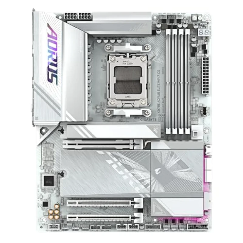 Gigabyte X870E AORUS ELITE WIFI7 ICE AMD X870E ATX Motherboard – Socket AM5 for Ryzen 9000/8000/7000 CPUs, DDR5 up to 8200 MT/s, 4x M.2 (PCIe 5.0/4.0), PCIe Gen5 x16 & PCIe Gen4 x16, Dual USB4 Type-C, Wi-Fi 7 & Bluetooth 5.4, 2.5 GbE LAN, Realtek ALC1220-VB Audio, Advanced Connectivity & Cooling – High-Performance Gaming/DIY Board - Featured Image
