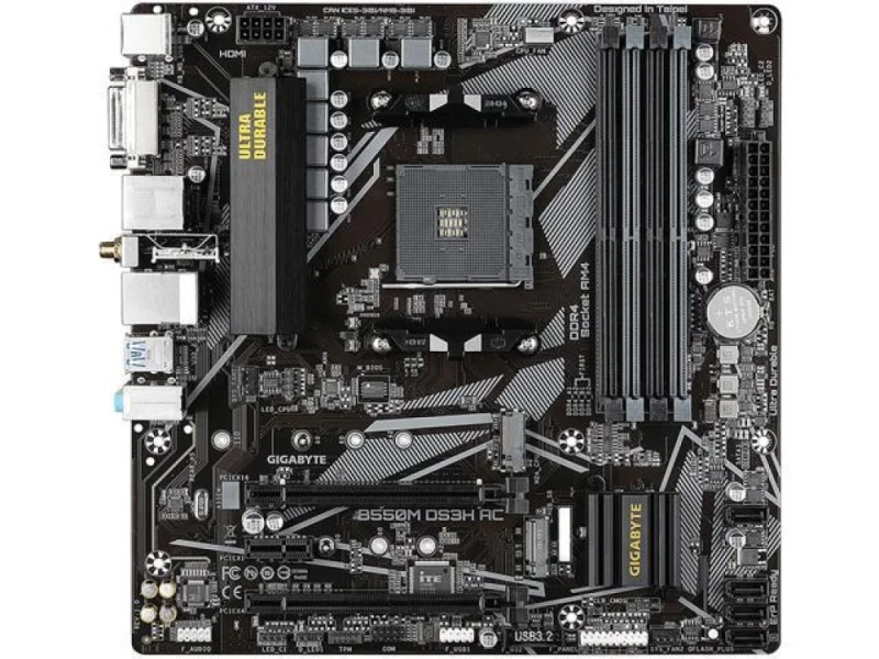 Gigabyte B550M DS3H AC AMD B550 Micro-ATX Motherboard – Socket AM4 for Ryzen 5000/3000 CPUs, Dual-Channel DDR4 up to 4733 MHz (OC), 2xM.2 & SATA Storage, Intel 802.11ac Wi-Fi + Bluetooth, Realtek Gigabit LAN, PCIe 4.0 x16, HDMI & DisplayPort, USB 3.2 Gen1 & USB 2.0 Ports - Featured Image
