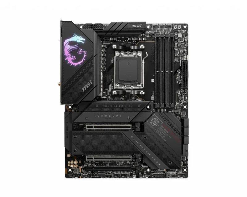 MSI MPG X670E CARBON WIFI AM5 ATX Motherboard – AMD X670E Chipset, Socket AM5 for Ryzen 7000/8000 Series, DDR5 Dual-Channel up to 7800+ MHz (OC), 4x M.2 (PCIe 5.0 & PCIe 4.0), PCIe 5.0 x16, Wi-Fi 6E & Bluetooth 5.2, 2.5G LAN, USB 3.2 Gen2x2 Type-C & Lightning USB 20G, Mystic Light RGB - Featured Image