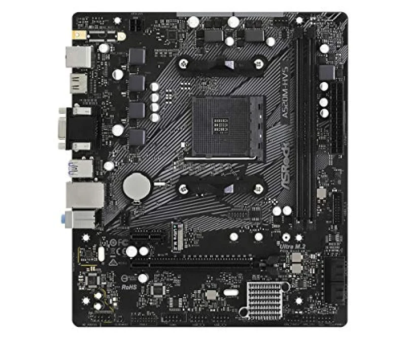 ASRock A520M-HVS AMD A520 Micro-ATX Motherboard – AM4 Socket for Ryzen 3000/4000/5000 Series, Dual DDR4 Slots up to 4733+ OC, PCIe 3.0 x16 & x1, Ultra M.2 PCIe Gen3x4 & SATA, Gigabit LAN & 7.1 CH HD Audio, HDMI & D-Sub Video, 4x SATA III, USB 3.2 Gen1 & USB 2.0 Ports - Featured Image