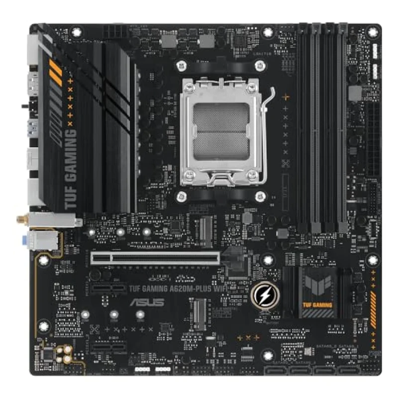 ASUS TUF GAMING A620M-PLUS WIFI AMD AM5 Micro-ATX Gaming Motherboard – AMD A620 Chipset, DDR5 4800-6400+ Support, 4x DIMM up to 128GB, Wi-Fi 6 & Bluetooth 5.3, Realtek 2.5Gb Ethernet, PCIe 4.0 x16, Dual M.2 & SATA III, Front USB-C, Aura Sync RGB - Featured Image