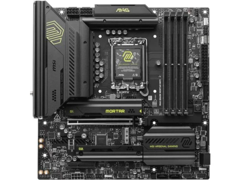 MSI MAG B860M MORTAR WIFI Intel LGA1851 mATX Motherboard – Intel B860 Chipset, Supports Intel Core Ultra Processors, DDR5 9200+ (OC) Dual-Channel up to 256 GB, PCIe 5.0 x16 & PCIe 4.0 x4, 3x M.2 NVMe & 4x SATA 6 Gb/s, Killer Wi-Fi 7 & Bluetooth 5.4, 5 GbE LAN, Thunderbolt 4, HDMI & DisplayPort - Featured Image