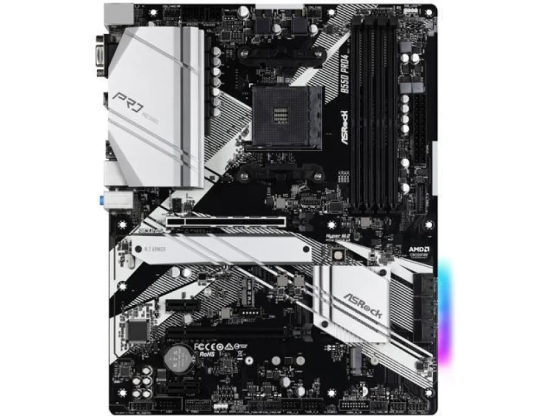 ASRock B550 Pro4 AMD B550 ATX Motherboard – AM4 Socket for AMD Ryzen CPUs, DDR4 Dual-Channel up to 4733 MHz (OC), 4x DIMM, PCIe 4.0 x16 + PCIe 3.0 x16, 2x M.2 NVMe & 6x SATA 6 Gb/s Storage, Realtek RTL8111H Gigabit LAN, HDMI & D-Sub Video, USB 3.2 Gen2 Type-A & Type-C, Realtek ALC1200 7.1-Channel Audio - Featured Image