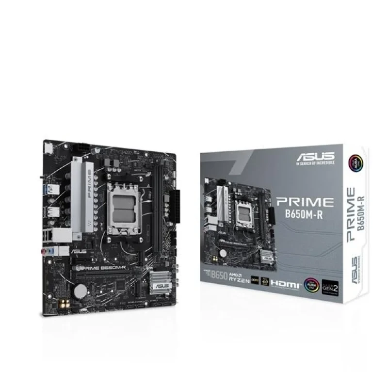 ASUS PRIME B650M-R Micro-ATX AM5 Motherboard – AMD B650 Chipset, Socket AM5 for Ryzen 7000/8000 Series, 2x DDR5 DIMM (Up to 96 GB), PCIe 4.0 x16 & PCIe x1, 2x M.2 & 4x SATA6Gb/s Storage, Realtek 2.5Gb LAN, HDMI Video Output, USB 3.2 Gen1 & USB 2.0, BIOS FlashBack & Aura Sync, Compact mATX Form Factor - Featured Image