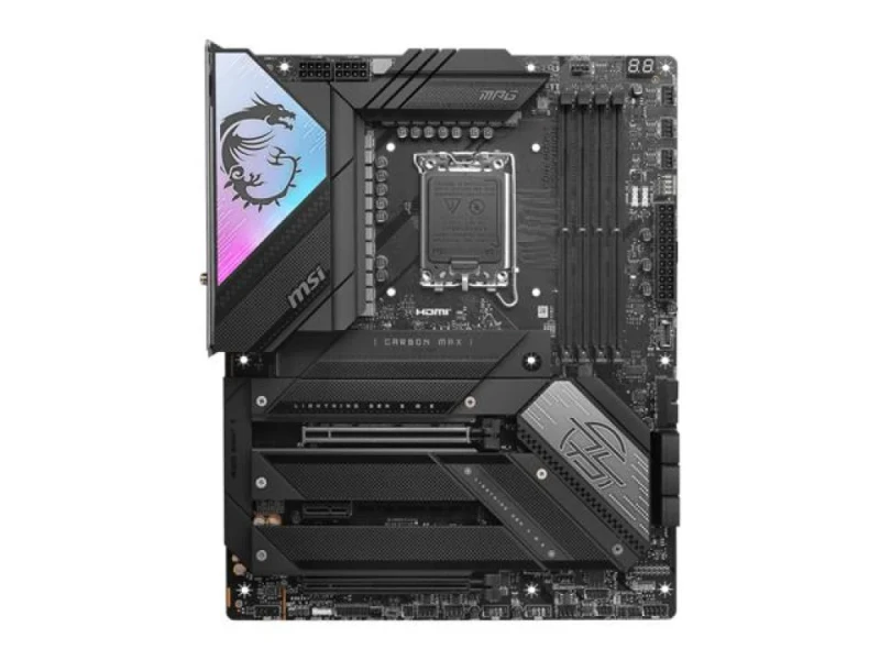 MSI MPG Z790 CARBON MAX WIFI II ATX Gaming Motherboard – Intel Z790 Chipset, LGA 1700 for 12th/13th/14th Gen Intel Core, DDR5 up to 7800+ OC (4x DIMM, 256 GB), 5x M.2 & 6x SATA Storage, PCIe 5.0 x16, Wi-Fi 7 & Bluetooth 5.4, 5 Gb LAN, USB4 PD100W & 20 Gbps USB-C, Mystic Light RGB, Pre-Installed I/O Shield - Featured Image