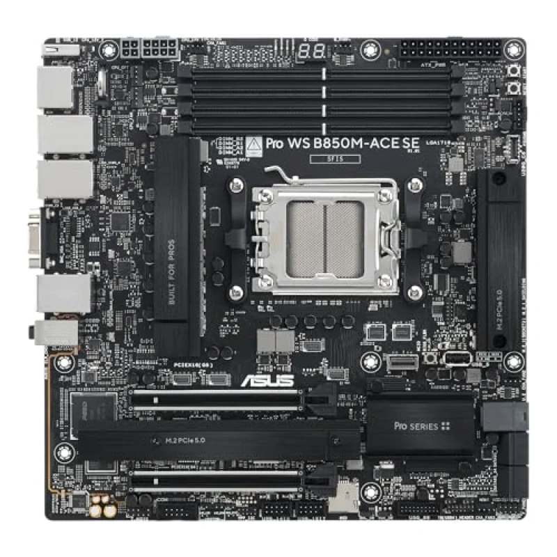 ASUS Pro WS B850M-ACE SE AM5 Workstation Motherboard – AMD B850 Chipset, AM5 Socket for Ryzen 9000/8000/7000 & EPYC 4005, DDR5-8000+ Support, Dual PCIe 5.0 x16 & 2x M.2, 10 Gb + 2.5 Gb + 1 Gb Ethernet, IPMI/BMC Remote Management, USB4 & USB 20 Gbps Type-C, Micro-ATX - Featured Image