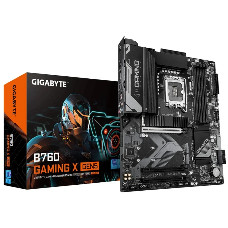 GIGABYTE B760 GAMING X GEN5 Intel B760 ATX Motherboard – LGA1700 Socket for 14th/13th/12th Gen Intel Core, DDR5-5600+ Dual-Channel, 3x PCIe 4.0 M.2 & 2.5 GbE LAN, PCIe 5.0 x16 GPU Slot, USB 3.2 Gen2 & Gen1 Ports, HDMI 2.1 & DisplayPort, Realtek 7.1 Audio, Advanced VRM Thermal Armor - Featured Image