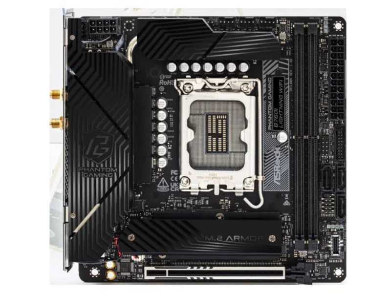 ASRock B760I LIGHTNING WiFi Intel B760 Mini-ITX Motherboard – LGA1700 Socket for 12th/13th/14th Gen Intel Core, Dual-Channel DDR5-8600+ Support, 2x M.2 & 3x SATA Storage, PCIe 5.0 x16, Wi-Fi 6E & Bluetooth 5.3, Realtek 2.5 Gb LAN, HDMI 2.1 & DisplayPort, USB 3.2 Gen2 Type-C & Multiple USB Ports, 7.1-Channel HD Audio - Featured Image