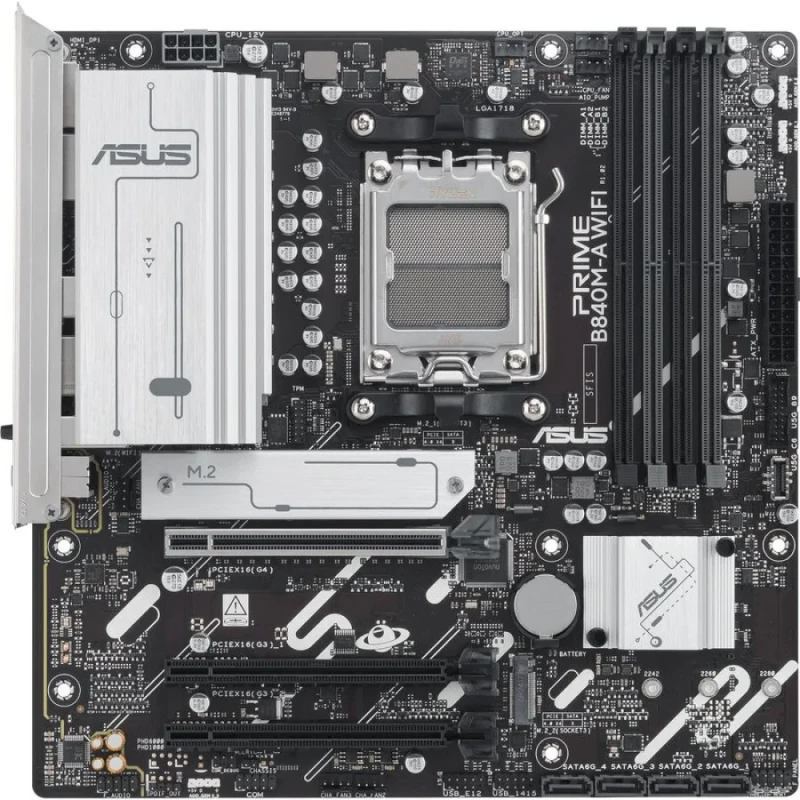 ASUS PRIME B840M-A WIFI-CSM AM5 micro-ATX Motherboard – AMD B840 Chipset, AM5 Socket for Ryzen 7000/8000/9000 Series, DDR5 up to 7600+ MT/s, 3x M.2 PCIe 4.0/3.0 Slots, PCIe 4.0 x16, Wi-Fi 6E & Realtek 2.5 Gb LAN, HDMI 2.1 & DisplayPort, USB 10 Gbps Type-A & USB-C, BIOS FlashBack, Aura Sync RGB – Compact PC Build Board - Featured Image
