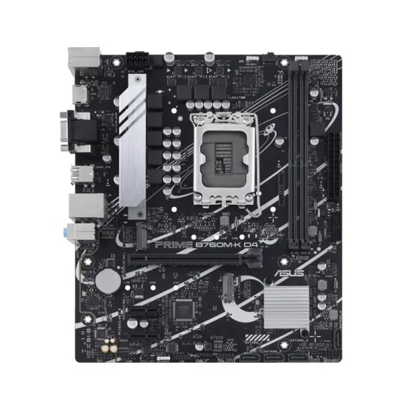 ASUS PRIME B760M-K D4 Micro-ATX Motherboard – Intel B760 LGA1700 DDR4 Board with 2x M.2 PCIe 4.0, Dual DIMM DDR4-5333(OC), 2.5Gb LAN, HDMI 2.1 & VGA, 7.1 Audio, SATA 6Gb/s, USB 3.2 Gen1 & USB 2.0 Ports, UEFI BIOS – Compact PC Build - Featured Image