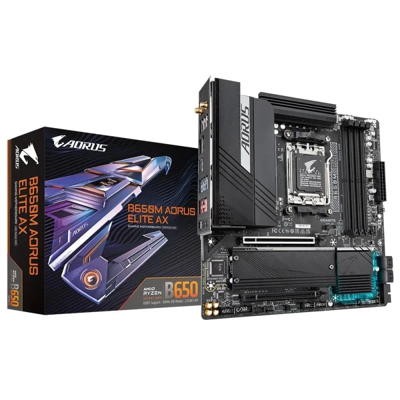 GIGABYTE B650M AORUS ELITE AM5 Motherboard – AMD B650 Chipset, Socket AM5 for Ryzen 7000/8000/9000 CPUs, DDR5 up to 8000 MT/s (OC), 12+2+2 VRM, Dual M.2 (PCIe 5.0 & PCIe 4.0), 2.5 GbE LAN, USB 3.2 Gen2x2 Type-C, HDMI 2.1 & DisplayPort 1.4, Dual-Channel DDR5, EZ-Latch & Advanced Thermal Design - Featured Image