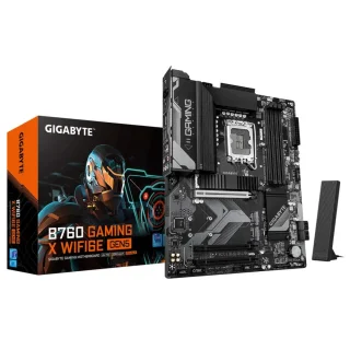 Gigabyte B760 GAMING X WIFI6E GEN5 ATX Motherboard – Intel B760 chipset, LGA1700 socket, supports 14th/13th/12th Gen Intel Core CPUs, DDR5 up to 5600MHz, 4 DIMMs, 3x PCIe4.0 M.2, PCIe5-ready x16, Wi-Fi 6E Intel AX210, 2.5GbE LAN, USB 3.2 Gen2, HDMI 2.1 & DP, RGB headers