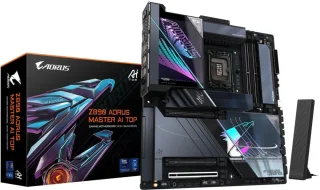 Gigabyte Z890 AORUS MASTER AI TOP Extended ATX Motherboard – Intel Z890 chipset, LGA1851 socket for Intel Core Ultra (Series 2) CPUs, up to 9500 MHz DDR5 OC, 4x PCIe 5.0/4.0 M.2, Wi-Fi 7 (Intel BE200) & Bluetooth 5.4, 10 GbE LAN, Dual Thunderbolt 4, USB 3.2 Gen2, 20+1+2 VRM phases, HDMI 2.1, RGB headers – High-End PC Component