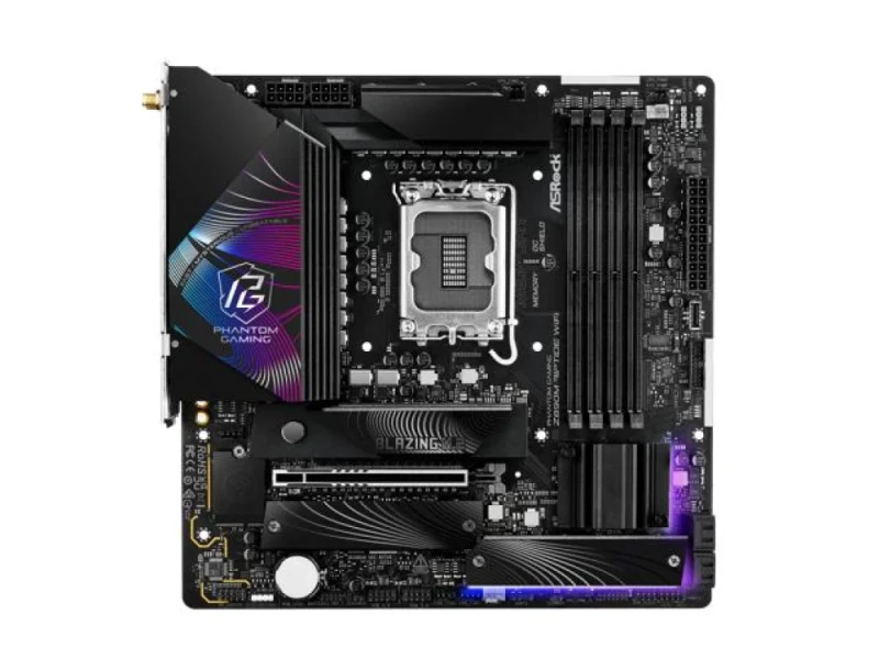 ASRock Z890M Riptide WiFi Micro-ATX Motherboard – Intel Z890 Chipset for LGA1851 Core Ultra CPUs, 4x DDR5 Slots up to 9466 MHz OC, 1x PCIe 5.0 x16, 3x M.2 NVMe, Dual Thunderbolt 4, 802.11ax Wi-Fi 6E & Bluetooth 5.3, Killer 2.5 Gb LAN, HDMI 2.1 & DisplayPort, Realtek ALC897 7.1 Audio – Phantom Gaming Board - Featured Image