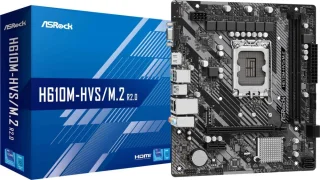 ASRock H610M-HVS/M.2 R2.0 Micro ATX Motherboard – Intel H610 LGA1700, DDR4 Dual-Channel up to 3200 MHz, 2x DIMM, 1x PCIe 4.0 x16 & 1x PCIe 3.0 x1, HDMI & D-Sub Video, Realtek Gigabit LAN, Realtek ALC897 7.1 Audio, 4x SATA3 & Ultra M.2 (PCIe Gen3x4), USB 3.2 Gen1 & USB 2.0 I/O – Budget PC Board