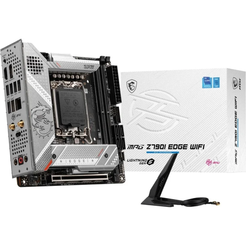 MSI MPG Z790I EDGE WIFI Mini-ITX Motherboard – Intel Z790 Chipset, LGA-1700 CPU Support (14th/13th/12th Gen), Dual DDR5 (8000+ OC), 3x M.2 & 4x SATA Storage, PCIe 5.0 x16, Intel Wi-Fi 6E & Bluetooth 5.3, 2.5Gb LAN, HDMI 2.1 & DisplayPort, USB 20Gbps Type-C, Enhanced Power & Cooling for Compact Gaming PCs - Featured Image