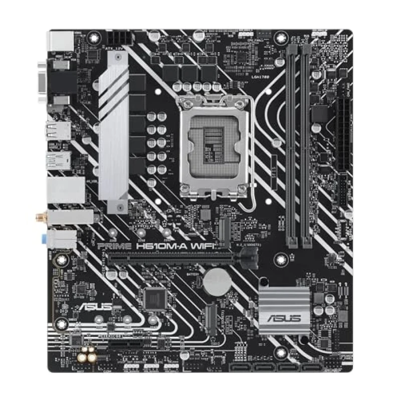 ASUS PRIME H610M-A WIFI Micro-ATX Motherboard – Intel H610 LGA1700 Board with DDR5, Dual M.2 PCIe 4.0 & SATA Storage, Wi-Fi 5 (802.11ac) + Bluetooth 5.0, Intel 1 Gb Ethernet, HDMI/DisplayPort/VGA, USB 3.2 Gen2 & USB 2.0 Ports, Aura Sync RGB Headers - Featured Image