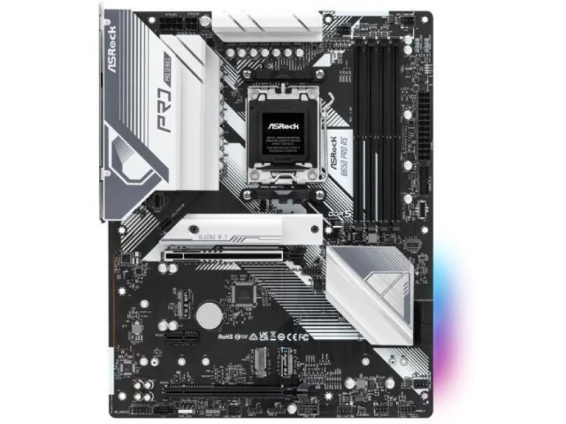ASRock B650 PRO RS ATX Motherboard – AMD B650 AM5 Board, Supports AMD Ryzen 7000 Series CPUs, DDR5 up to 6400+ MHz (OC), 3x M.2 & 4x SATA Storage, PCIe 4.0 x16 + PCIe 3.0 x16, 2.5G LAN (Dragon RTL8125), HDMI & DisplayPort, USB 3.2 Gen2 Type-C & Gen1, Realtek 7.1 Audio, ATX Mainboard - Featured Image