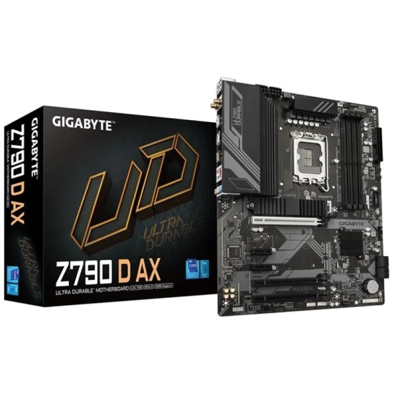 Gigabyte Z790 D AX Intel Z790 ATX Motherboard – LGA1700 socket for 12th/13th/14th Gen Intel CPUs, DDR5 up to 7600 MHz (OC), 4x DIMM slots, 3x PCIe 4.0 M.2, Wi-Fi 6E, 2.5 GbE LAN, USB 3.2 Gen 2 & USB-C, HDMI & DisplayPort, Realtek 7.1 audio, advanced VRM digital power design, Smart Fan 6 & thermal guards - Featured Image