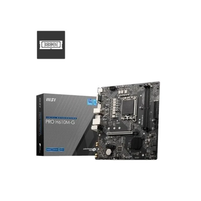 MSI PRO H610M-G DDR5/H610 Micro-ATX Motherboard – Intel H610 Chipset, LGA1700 Support for 12th/13th/14th Gen Core, Pentium & Celeron CPUs, Dual-Channel DDR5 up to 5600 MT/s, 1x PCIe 4.0 x16 & 1x PCIe 3.0 x1, 1x M.2 & 4x SATA, HDMI 2.1/DP/VGA, Intel Gigabit LAN, Realtek Audio – Budget PC Build Board - Featured Image