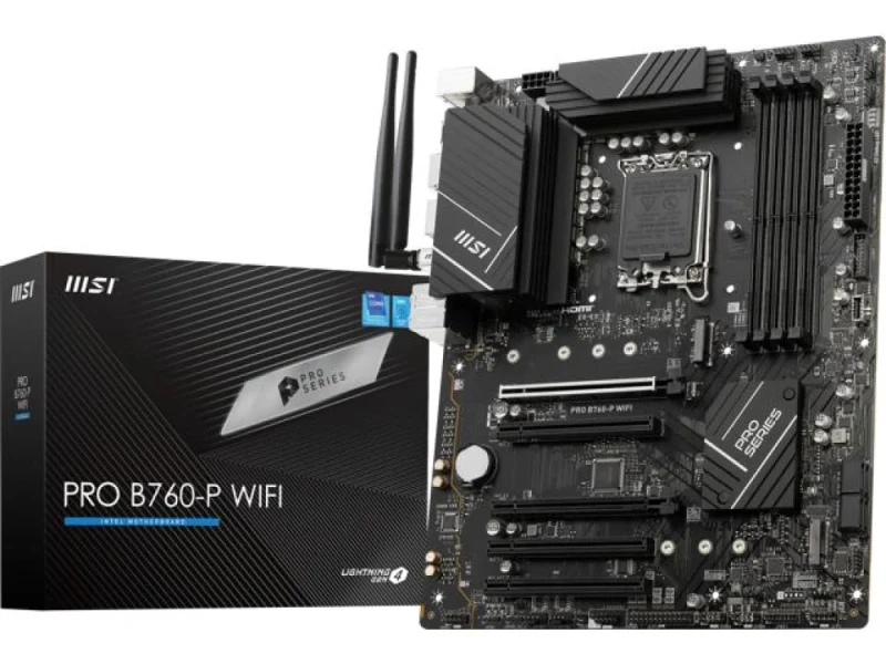 MSI PRO B760-P WIFI ATX Motherboard – Intel B760 Chipset, LGA1700 for Intel 12th/13th/14th Gen CPUs, DDR5 Dual-Channel up to 6800+ MT/s, 4x DIMM, 2x M.2 NVMe (PCIe 4.0), 2.5 Gb LAN, Intel Wi-Fi 6E & Bluetooth 5.3, HDMI/DisplayPort, USB 3.2 Gen2 Type-C & A, Realtek 7.1 Audio – Professional ATX Board - Featured Image