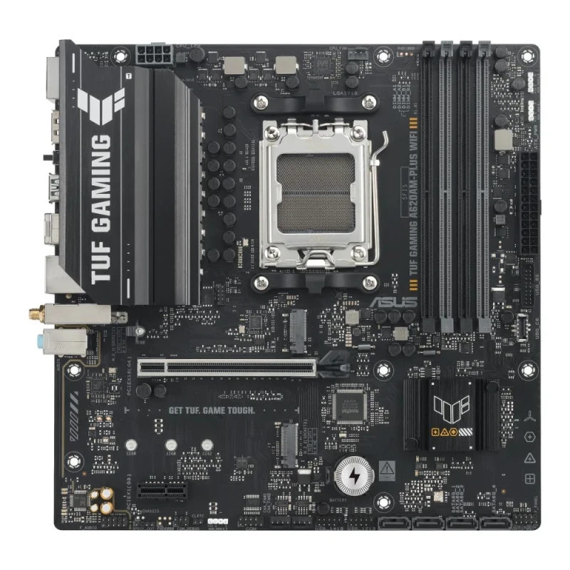 ASUS TUF GAMING A620AM-PLUS WIFI AMD A620A AM5 Micro-ATX Motherboard – DDR5 7600+ OC Support (4x DIMM up to 256 GB), 1x PCIe 4.0 x16, Dual M.2 PCIe 4.0 Slots, Realtek 2.5 Gb Ethernet, Wi-Fi 6 & Bluetooth 5.3, HDMI + 2x DisplayPort, USB 10/5 Gbps Type-A/C, Aura Sync RGB, Q-Latch & BIOS FlashBack - Featured Image