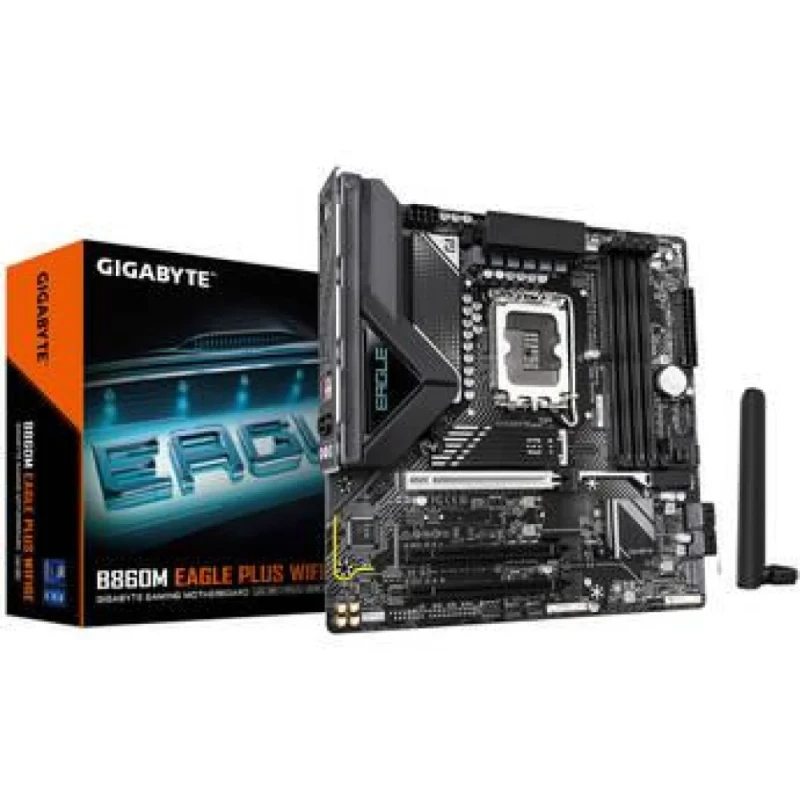 Gigabyte B860M EAGLE PLUS Wi-Fi 6E Micro-ATX Intel B860 Motherboard – LGA1851 for Intel Core Ultra, DDR5 Up to 9066 MHz OC, 4x DIMM, PCIe 5.0 & PCIe 4.0 Expansion, 2x M.2 & 4x SATA III, 2.5 GbE LAN, Intel Wi-Fi 6E & Bluetooth 5.3, HDMI + DisplayPort, USB-C & USB 3.2 - Featured Image