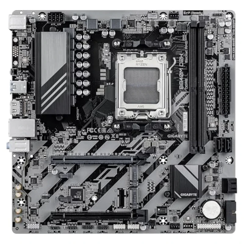 Gigabyte B840M D2H AM5 Micro-ATX Motherboard – AMD B840 chipset, AM5 socket for Ryzen 7000/8000/9000 series, DDR5 up to 7600 MT/s, 2x M.2 (PCIe 4.0/3.0), PCIe 4.0 x16, 2.5 GbE LAN (Realtek RTL8125), 4x SATA III, HDMI 2.1, USB 3.2 Gen1 & USB 2.0, 7.1 audio, passive cooling, compact mATX board for gaming and productivity systems - Featured Image