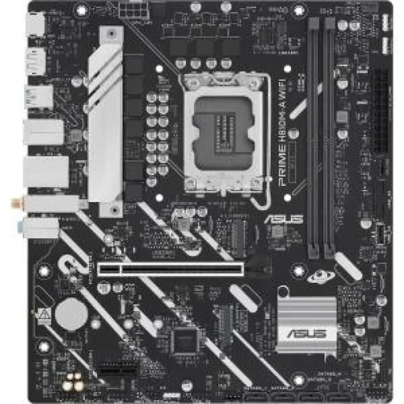 ASUS PRIME H810M-A WIFI Intel H810 Micro-ATX Motherboard – LGA 1851 Socket for Intel Core Ultra Series, 2x DDR5 DIMM up to 96 GB, Dual PCIe 4.0 M.2 & PCIe 4.0 x16, 4x SATA 6 Gb/s, Wi-Fi 6 (802.11ax) & Bluetooth 5.3, Intel 1 Gb Ethernet, USB 10 Gbps Type-A & USB 5 Gbps Type-C, HDMI 2.1 & DisplayPort, Aura Sync RGB – Compact DDR5 Board with High-Speed Connectivity - Featured Image